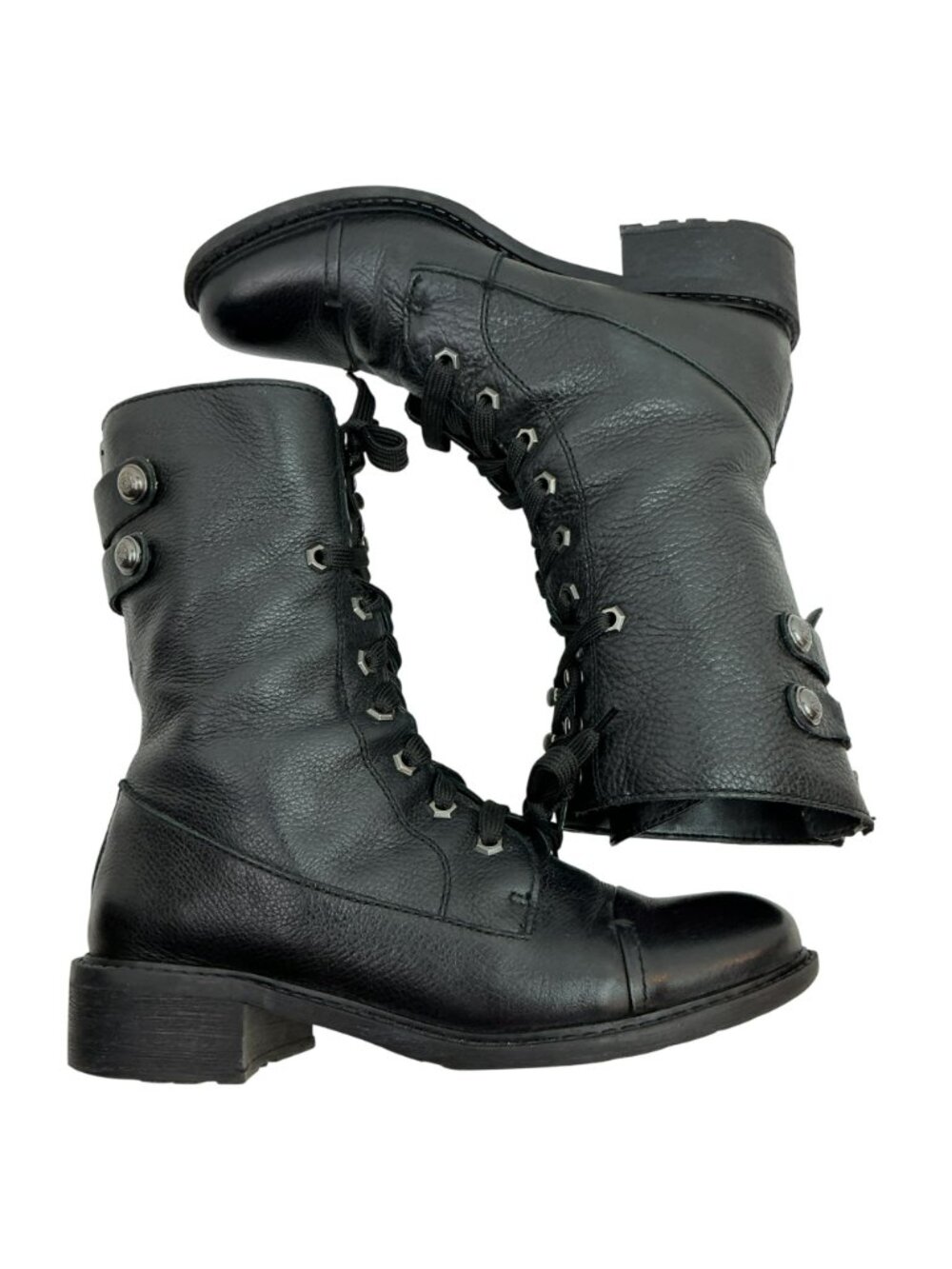 Sam Edelman Darwin Back Zip Moto Leather Lace Combat Boots Womens 7.5 Black - Picture 7 of 15